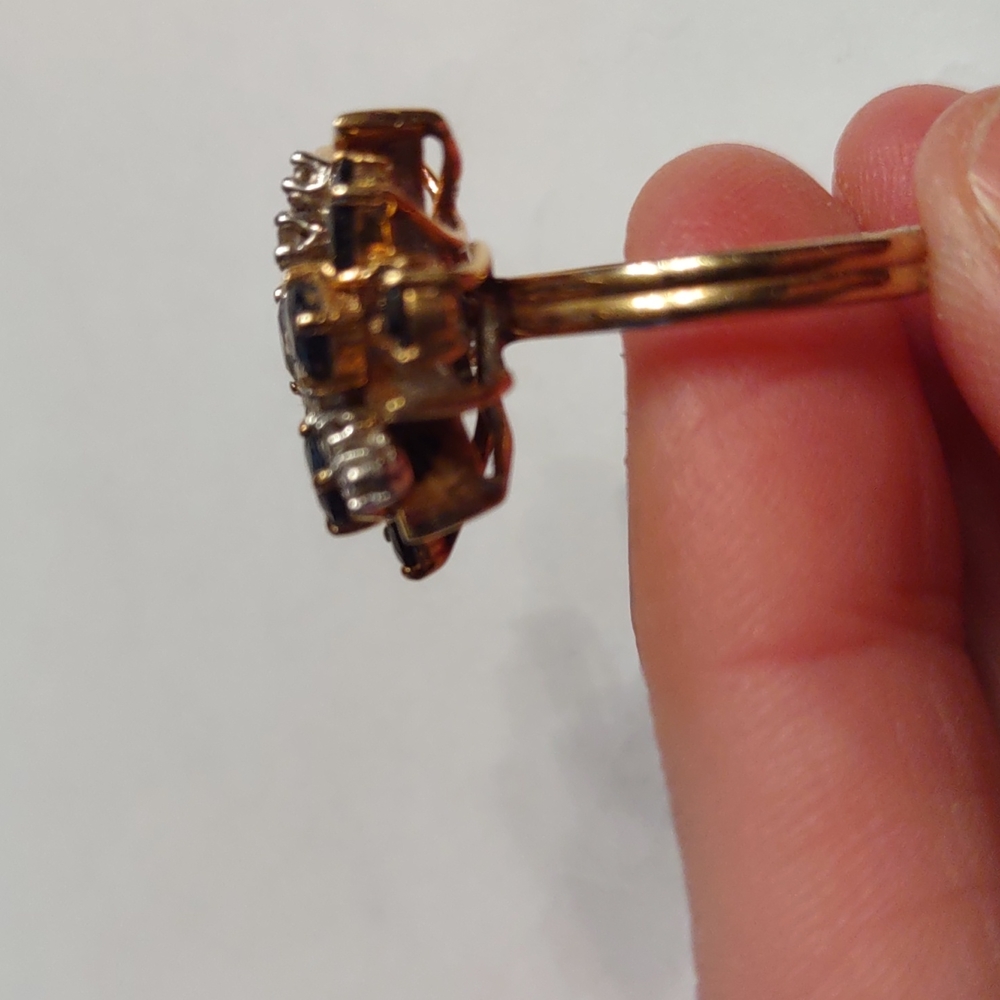 Blue sapphire diamond ring 14 kt yellow gold Butterfly Clover Flower - Picture 7 of 12